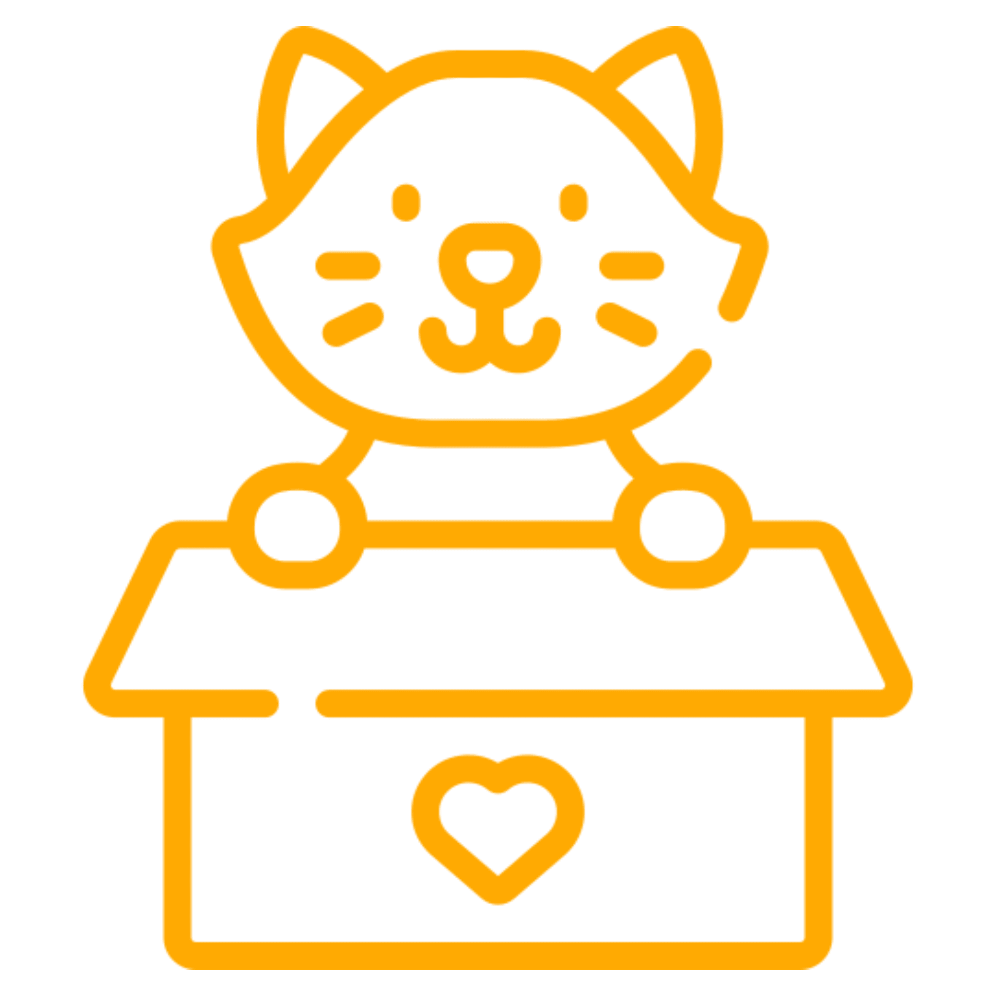 Cat in box with heart icon.